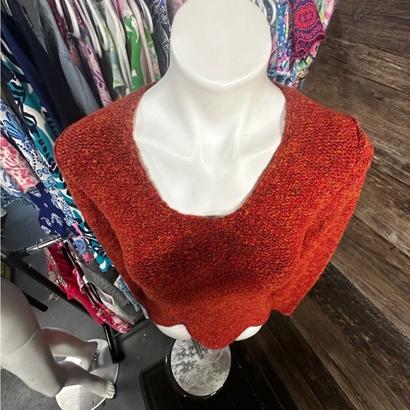 Eileen Fisher Red Orange Crew Neck Sweater Textured Knit - Picture 3 of 8